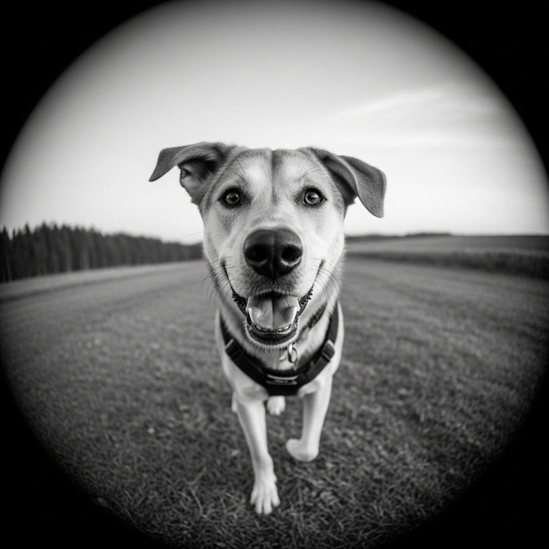 Energetic Nature-Inspired Dog Portrait in Monochrome