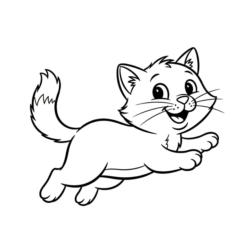 Cheerful Cat Coloring Image: Classic Cartoon Style for Kids Cheerful Cat Coloring Image: Classic Cartoon Style for Kids