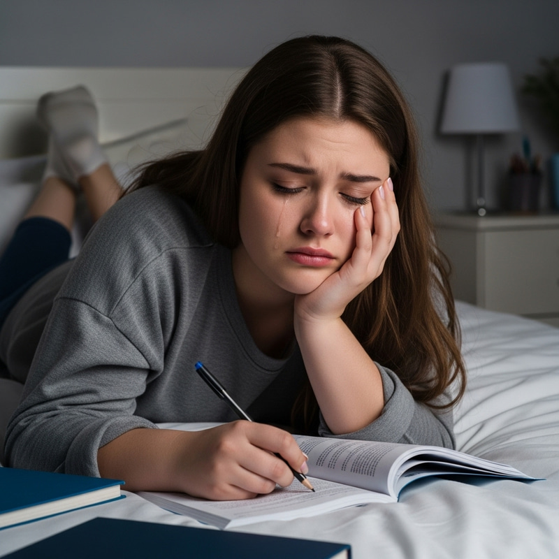 Understanding Teen Stress: Lonely Girl, Night Study Session Understanding Teen Stress: Lonely Girl, Night Study Session
