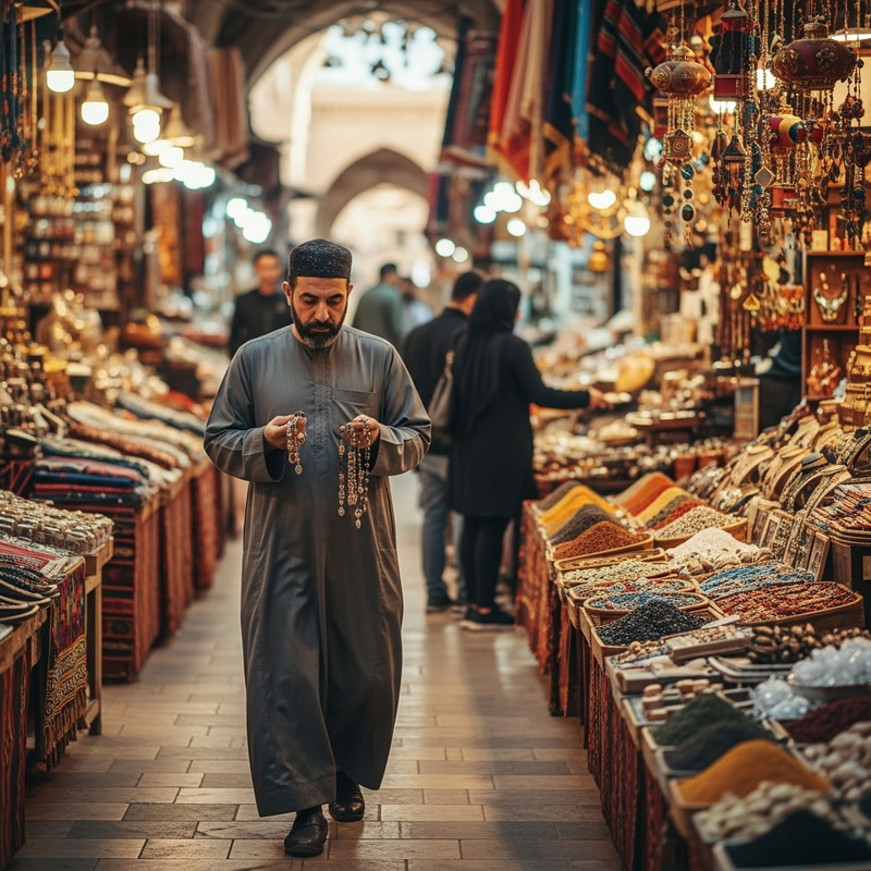Vibrant Middle-Eastern Bazaar with Daoud Exploring Exotic Treasures