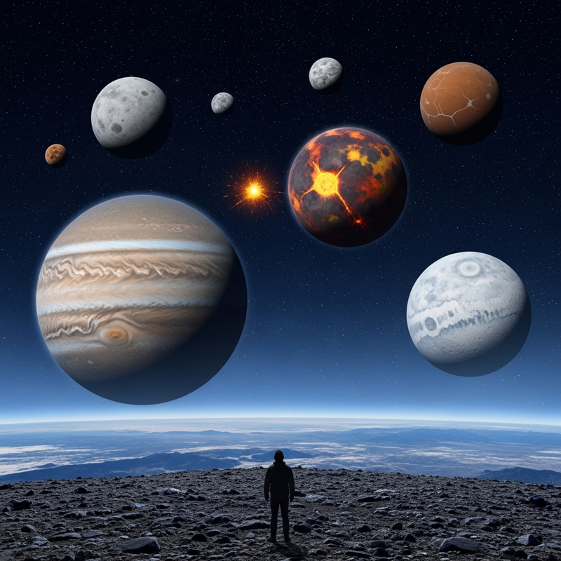 Earth with 6 Moons: Ganymede, Io, Europa, Titan - Spectacular View