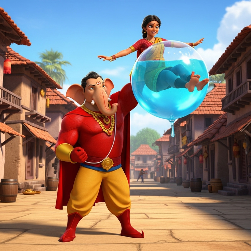 Superhero Ganesha Rescues Joyous Woman in Village | Heartwarming Scene