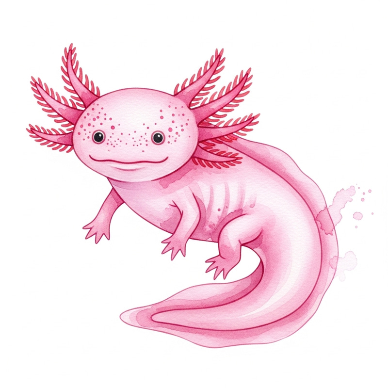 Charming Pink Axolotl Watercolor Illustration