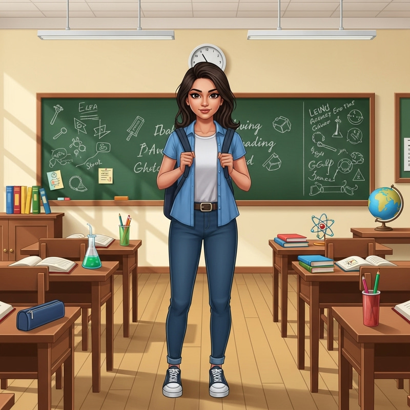 Beautiful Indian Teen Girl in Classroom Illustration Beautiful Indian Teen Girl in Classroom Illustration