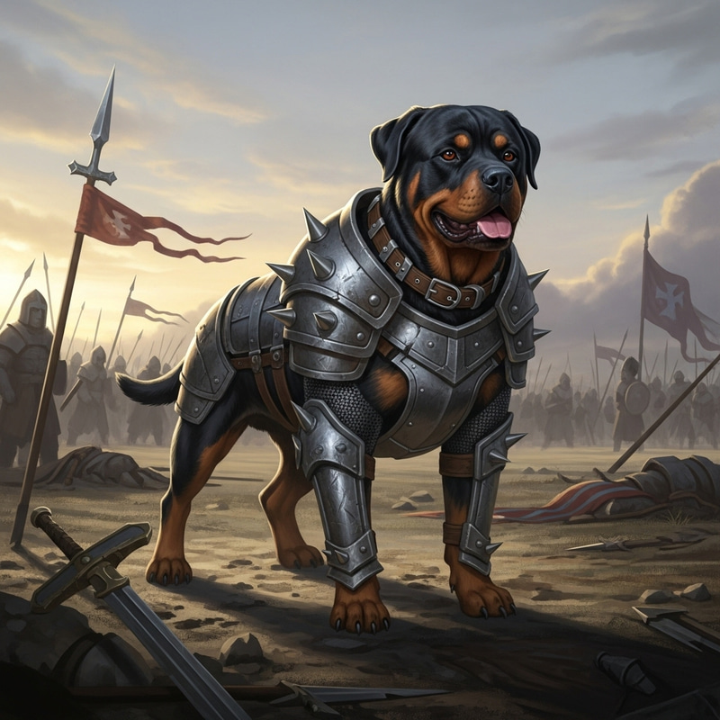 Mean Rottweiler in Spiked Armor on Battlefield Mean Rottweiler in Spiked Armor on Battlefield