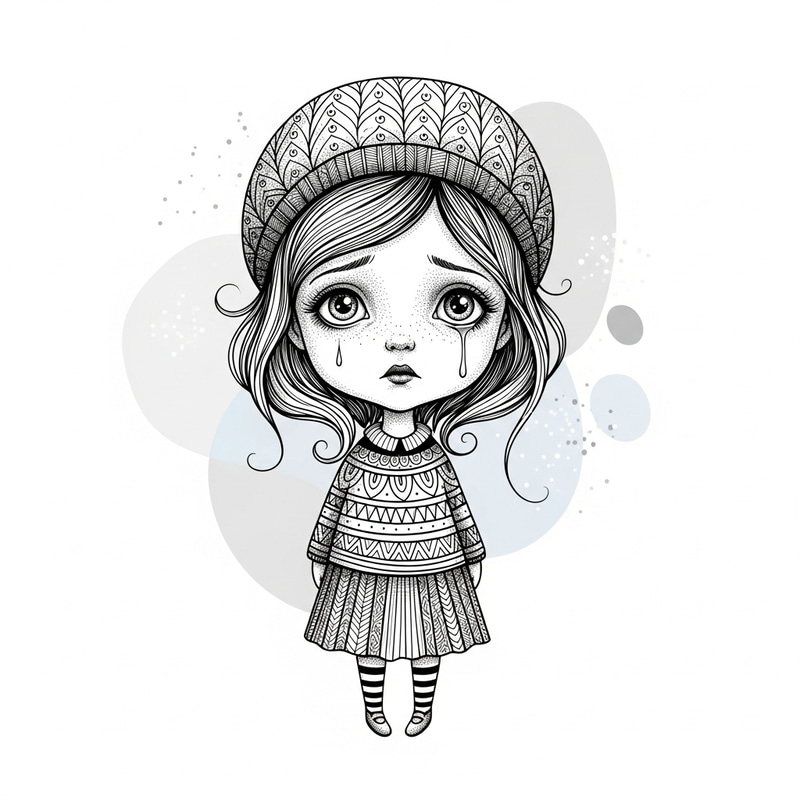 Scandi Style Illustration: Tiny Girl, Melancholy, Fear, Magic