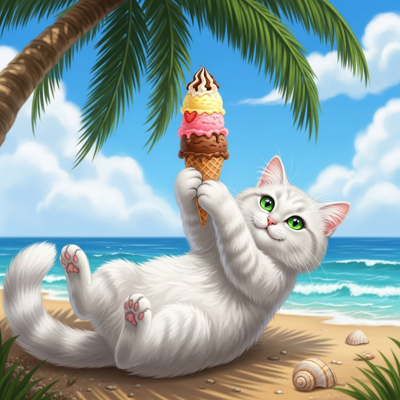 Adorable Cat Eating Ice Cream on Beach | Website Name Adorable Cat Eating Ice Cream on Beach | Website Name