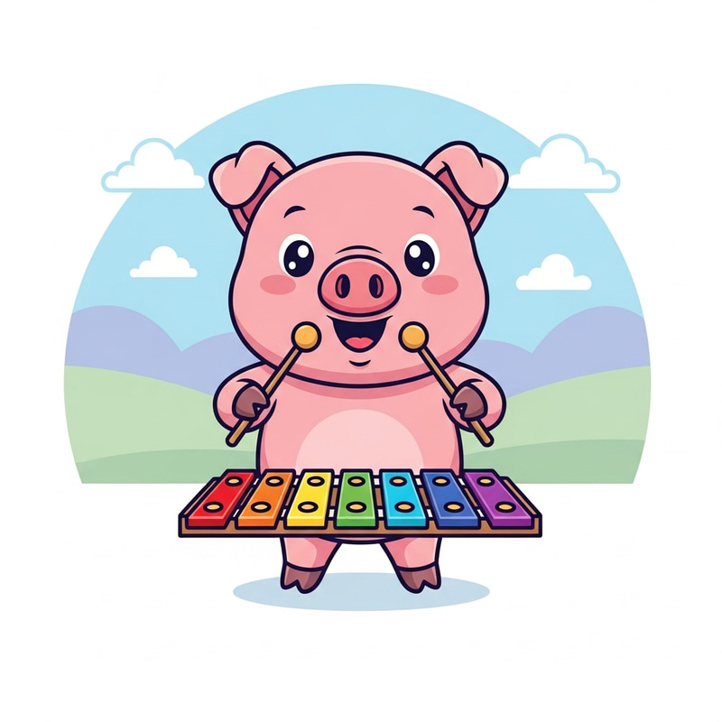 Cute Piglet Playing Colorful Xylophone Cute Piglet Playing Colorful Xylophone