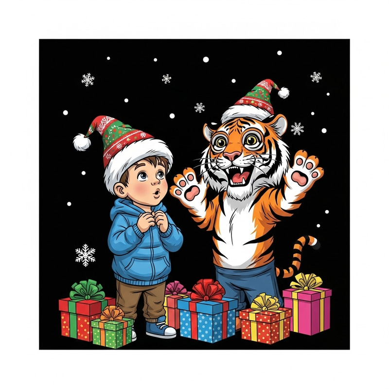 Calvin and Hobbes Christmas Vector Illustration for T-Shirt Print