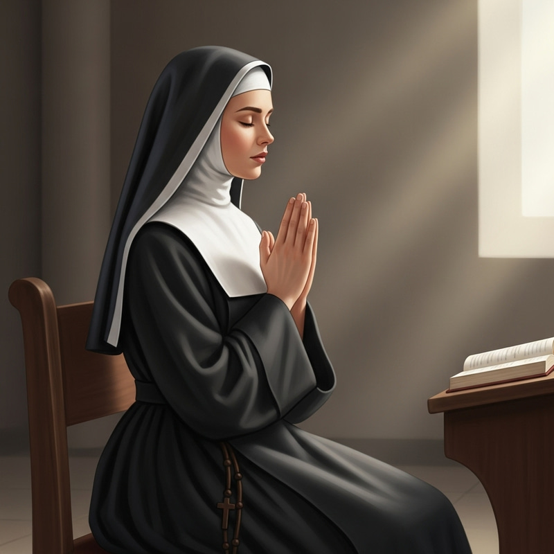 Tranquil Devout Nun in Prayer - Beautiful Chapel Scene
