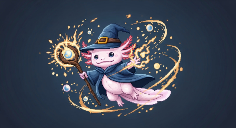 Cute Axolotl Wizard Casting Magical Spell in Cell Shading Style Cute Axolotl Wizard Casting Magical Spell in Cell Shading Style
