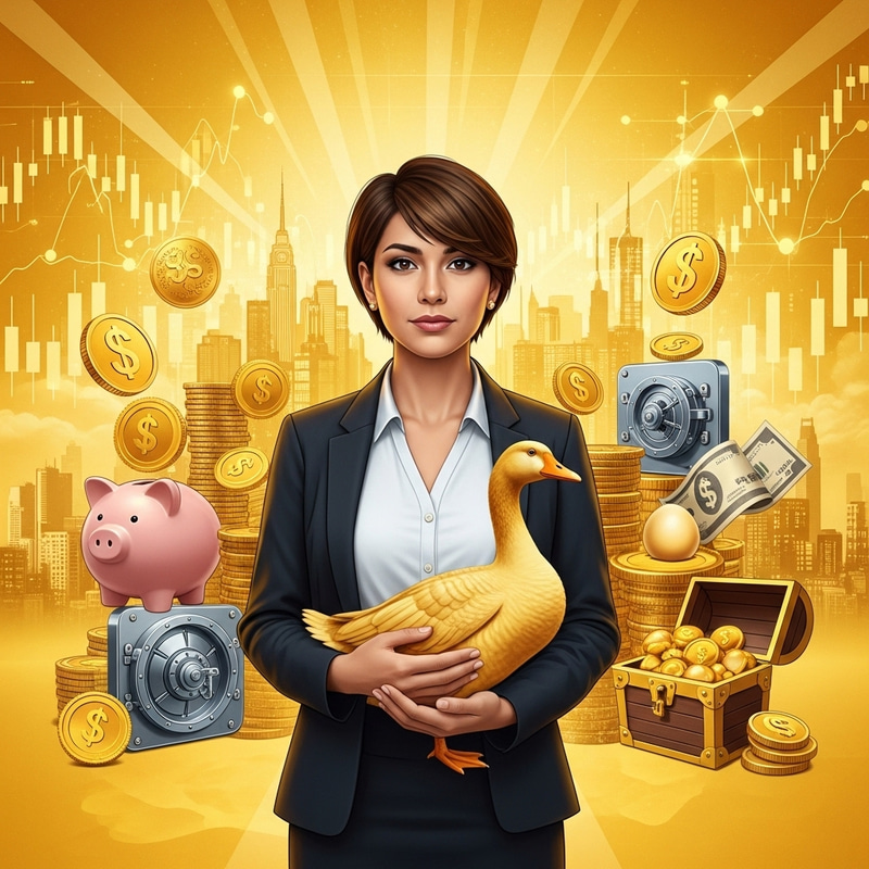 Modern Financial Success Illustration with Latina Woman and Golden Goose Modern Financial Success Illustration with Latina Woman and Golden Goose