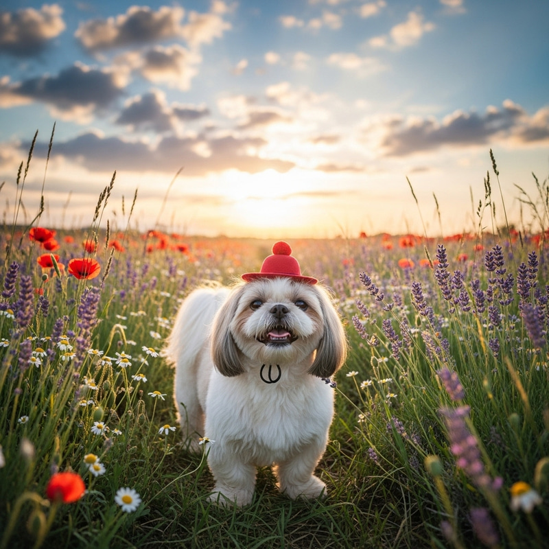 Happy Shih Tzu Dog in Lush Field with 'Make America Great Again' Hat Happy Shih Tzu Dog in Lush Field with 'Make America Great Again' Hat