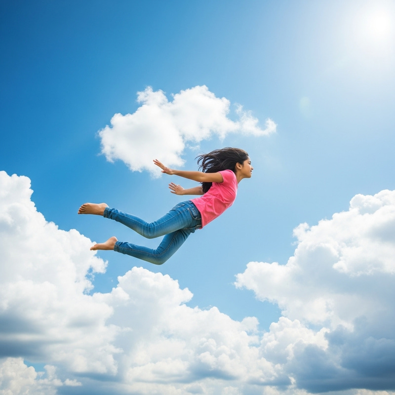 Flying Girl Soaring in the Sky | Sunny Afternoon Flying Girl Soaring in the Sky | Sunny Afternoon