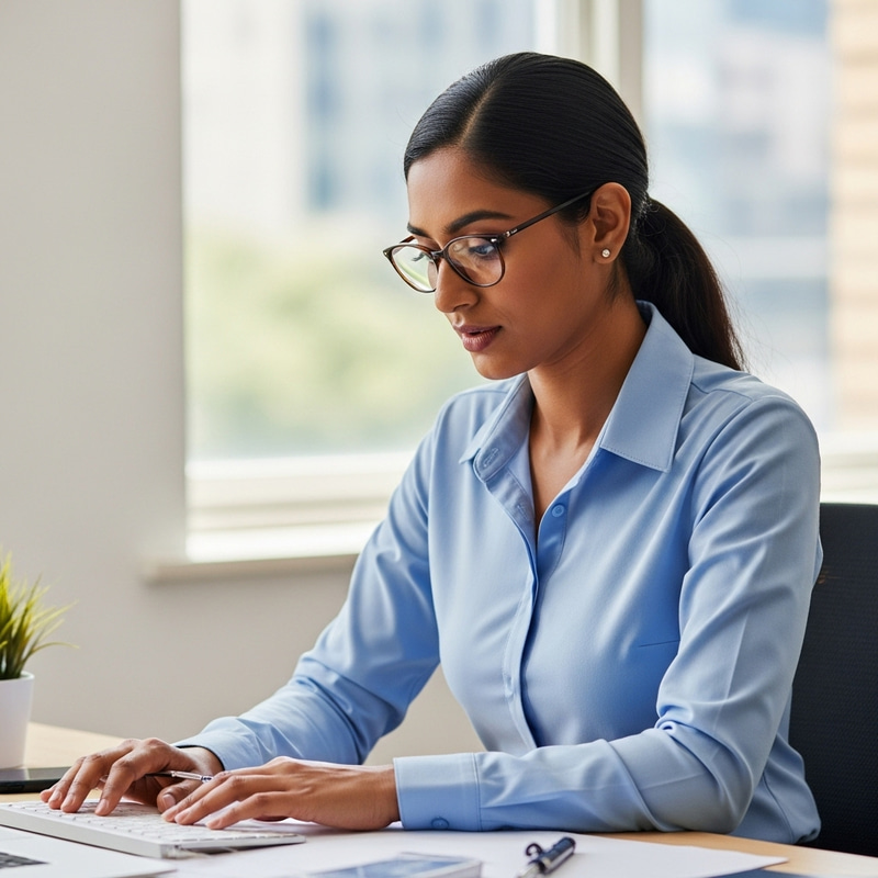 Dedicated South Asian Employee in Modern Office