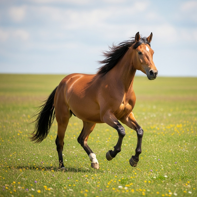 Majestic Horse Running in Verdant Meadow