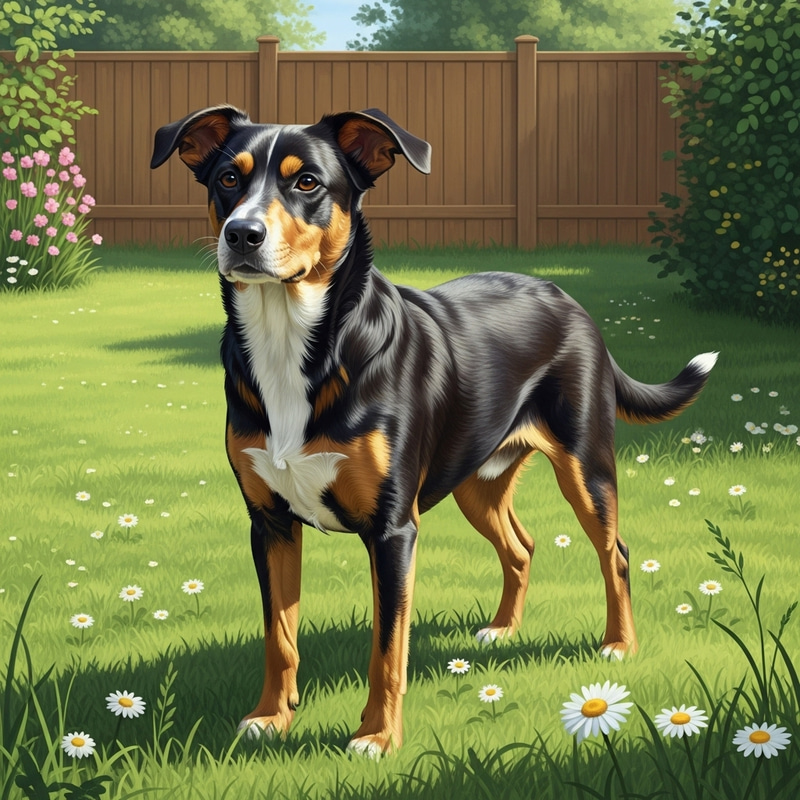 Cute Medium-Sized Dog with Perky Ears in Beautiful Backyard Cute Medium-Sized Dog with Perky Ears in Beautiful Backyard