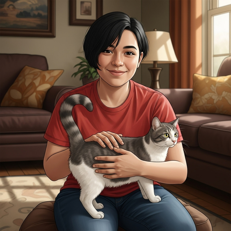 Yo y un Gato - Hispanic Individual with Cat Self-Portrait