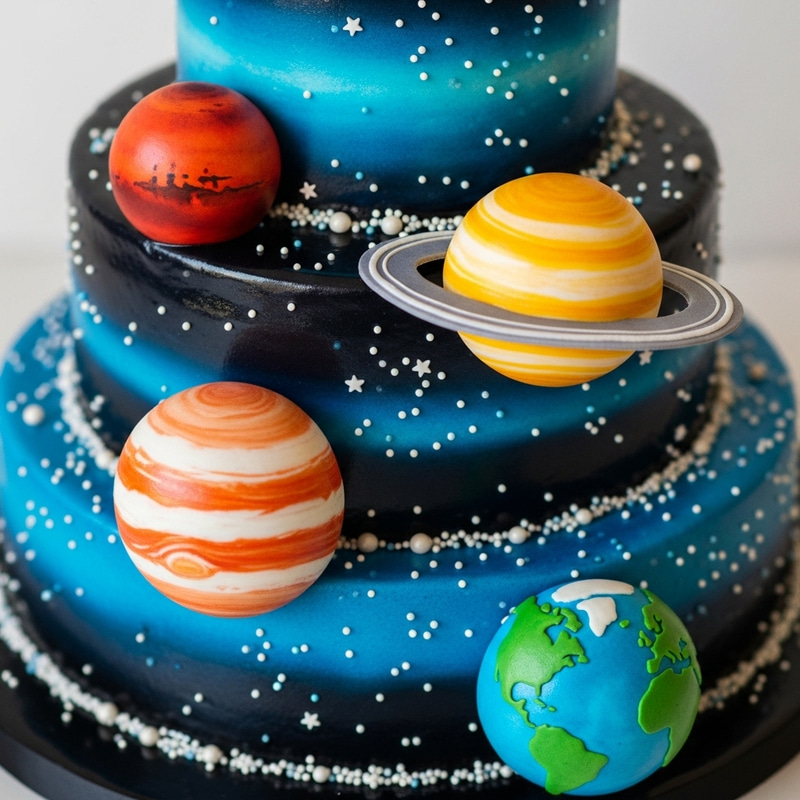 Planetary Birthday Cake with Mars, Jupiter & Saturn Planetary Birthday Cake with Mars, Jupiter & Saturn