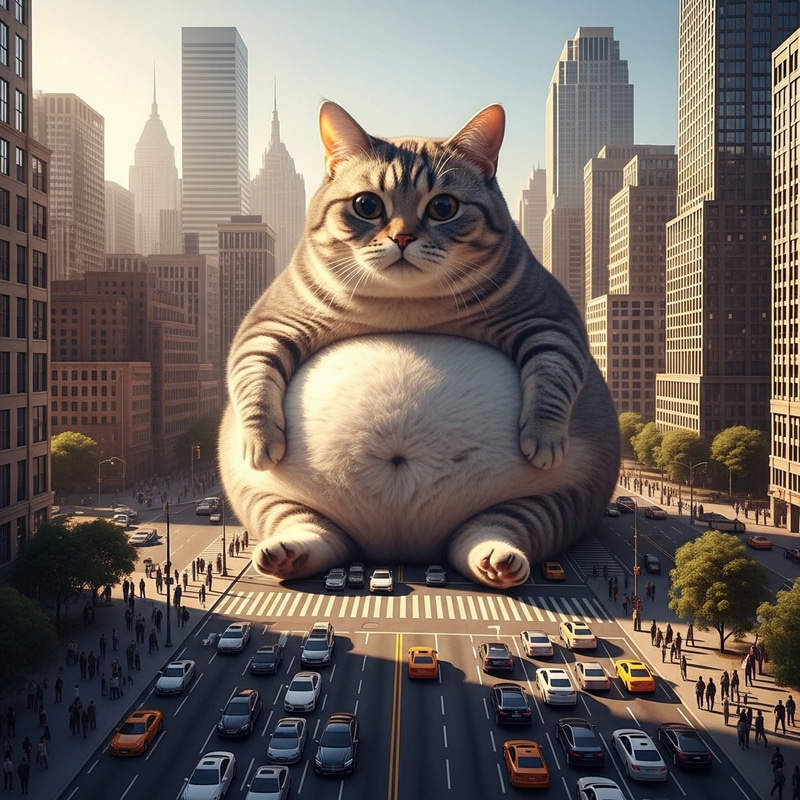 Fat Giant Cat Roaming City Streets - Urban Feline Delight Fat Giant Cat Roaming City Streets - Urban Feline Delight