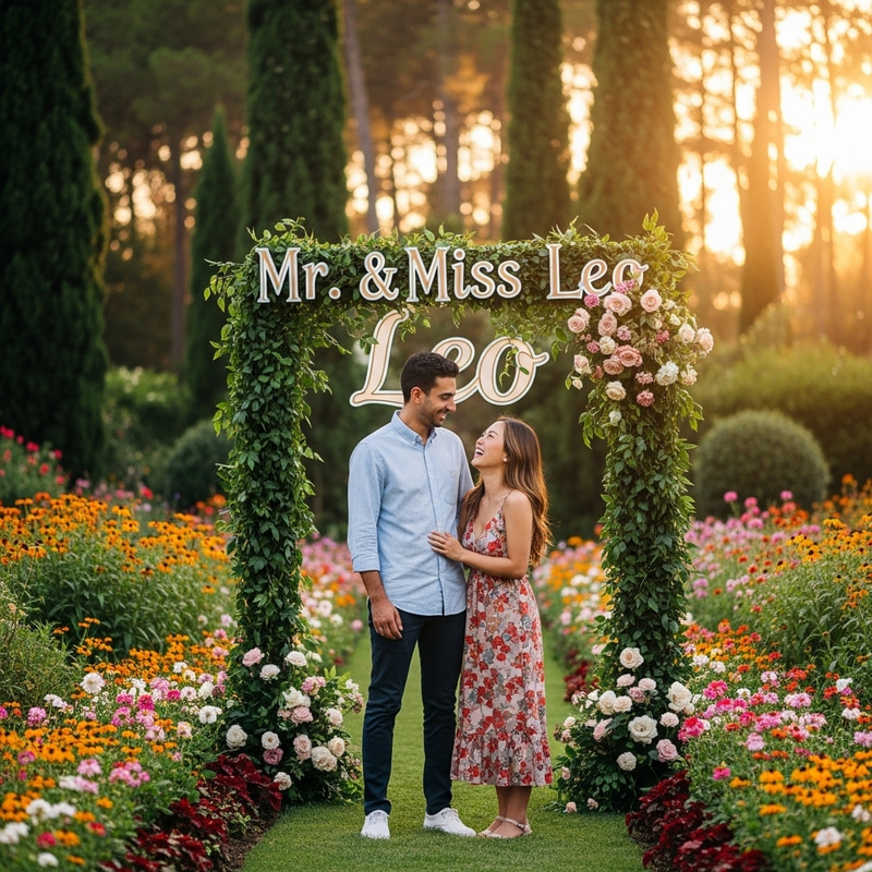 Enchanting Moment of Love in Blooming Garden Enchanting Moment of Love in Blooming Garden