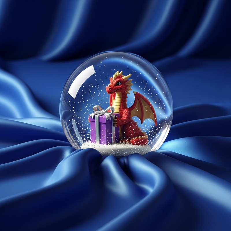 Realistic Dragon Snow Globe with Purple Gift Box | High Detail Design Realistic Dragon Snow Globe with Purple Gift Box | High Detail Design