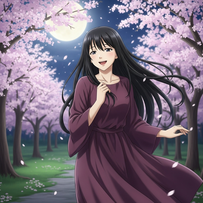 Kaguya - Elegant Anime Character in Moonlit Garden Kaguya - Elegant Anime Character in Moonlit Garden