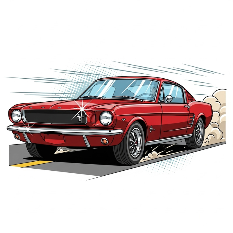 Vintage School Mustang in Comic Book Art Vintage School Mustang in Comic Book Art