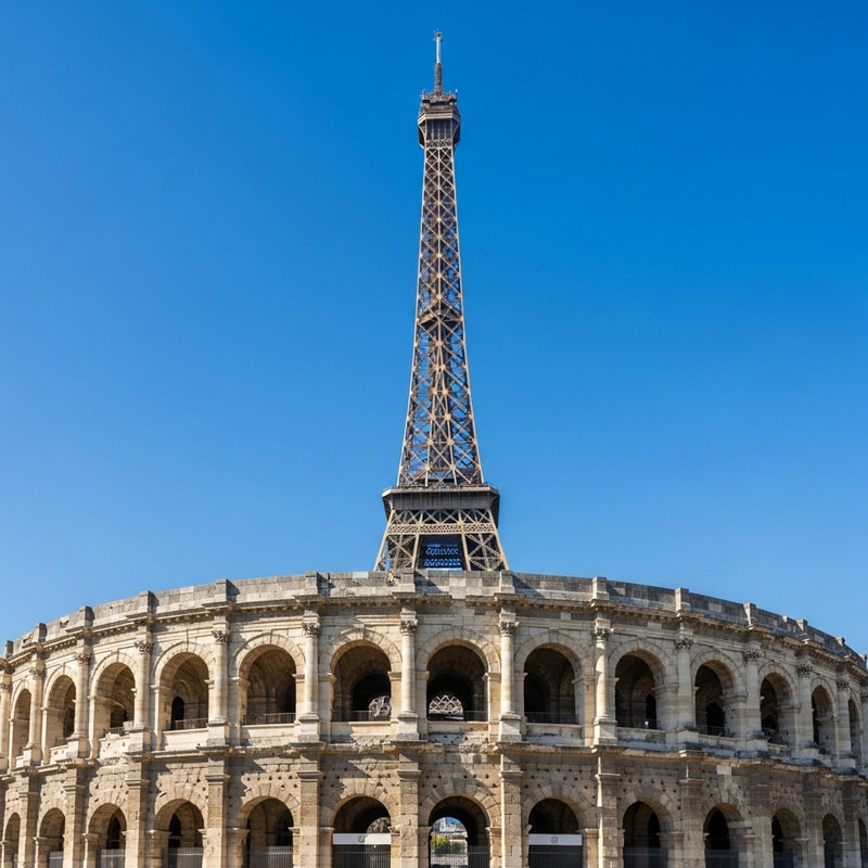 Eiffel Tower at Nimes Arena: French Architectural Fusion Eiffel Tower at Nimes Arena: French Architectural Fusion