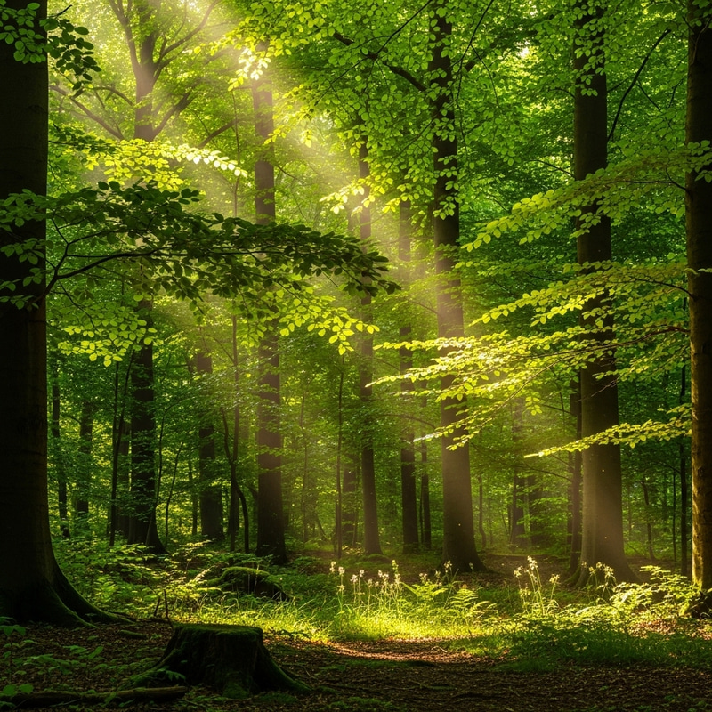 Tranquil Forest Scene | Sunlight Filtering Through Leaves Tranquil Forest Scene | Sunlight Filtering Through Leaves