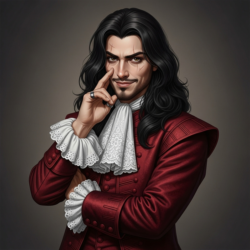 17th Century French Nobleman with Black Hair and Sarcastic Smile 17th Century French Nobleman with Black Hair and Sarcastic Smile