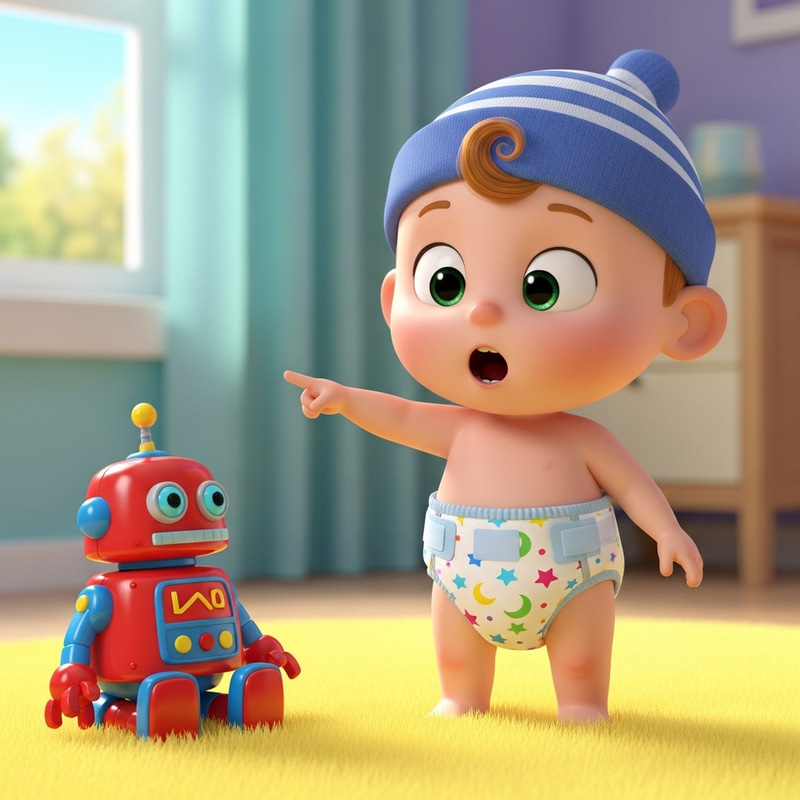 Child in Colorful Cartoon Diaper | Playful Image