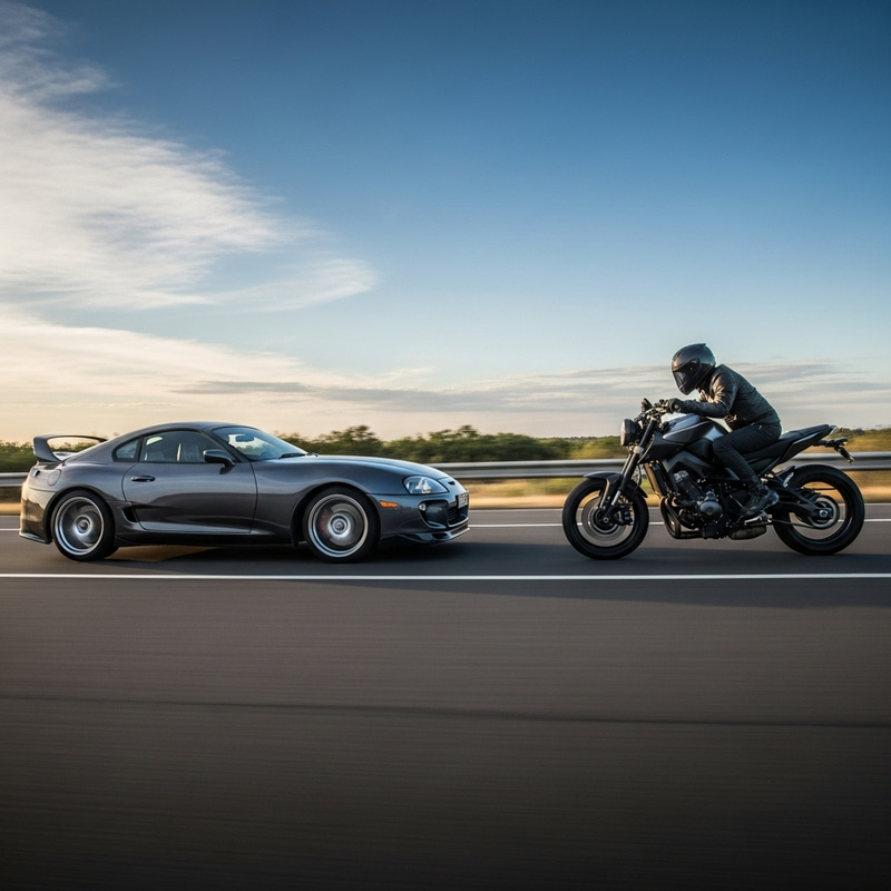 Toyota Supra MK4 A80 vs MT 09 Racing Action Toyota Supra MK4 A80 vs MT 09 Racing Action