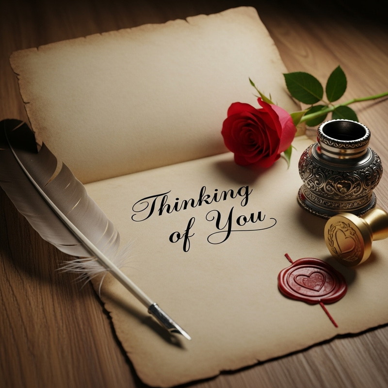Vintage Thinking of You Letter with Quill and Wax Seal Vintage Thinking of You Letter with Quill and Wax Seal