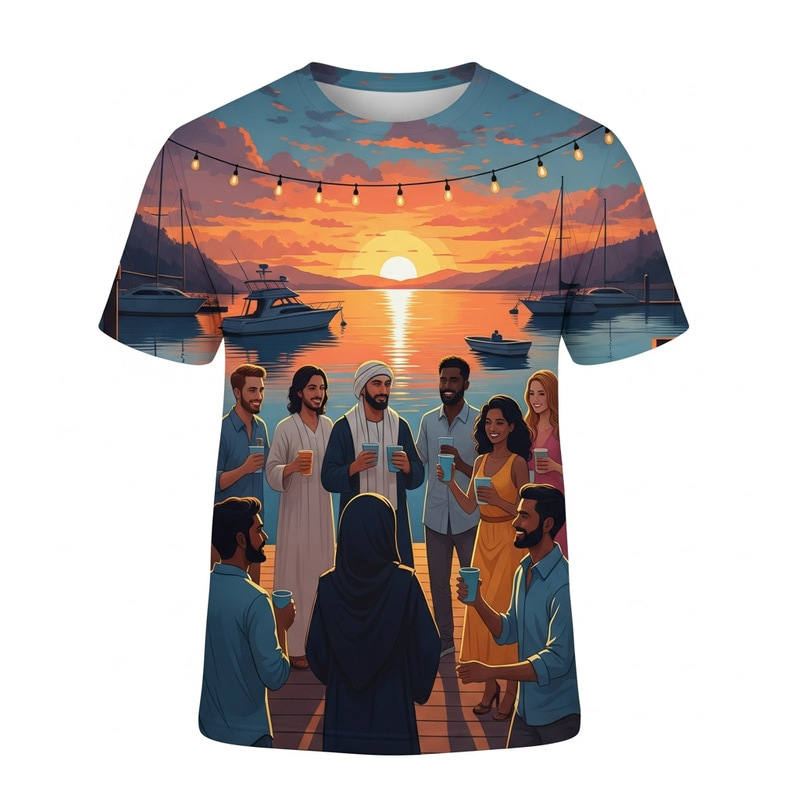 Bay Drinking T-shirt Design - Boaters' Party Scene Print Bay Drinking T-shirt Design - Boaters' Party Scene Print