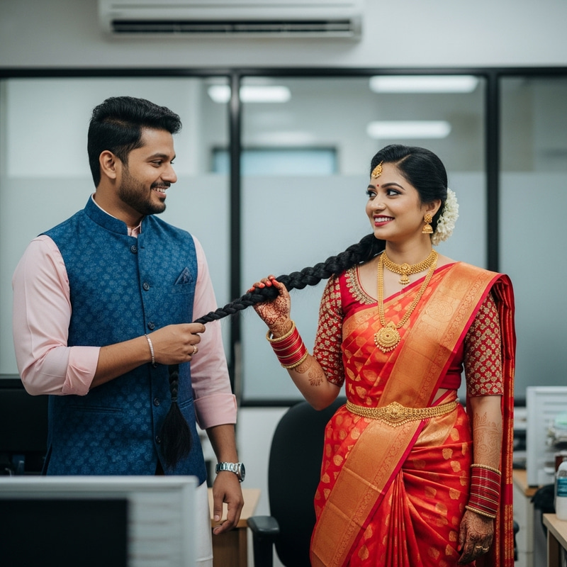 Playful Indian Couple in Traditional Office Attire Playful Indian Couple in Traditional Office Attire