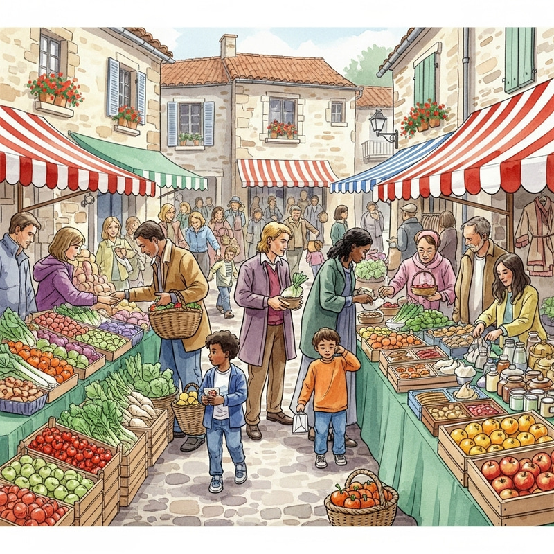 Vibrant Village Market Watercolor Scene Vibrant Village Market Watercolor Scene