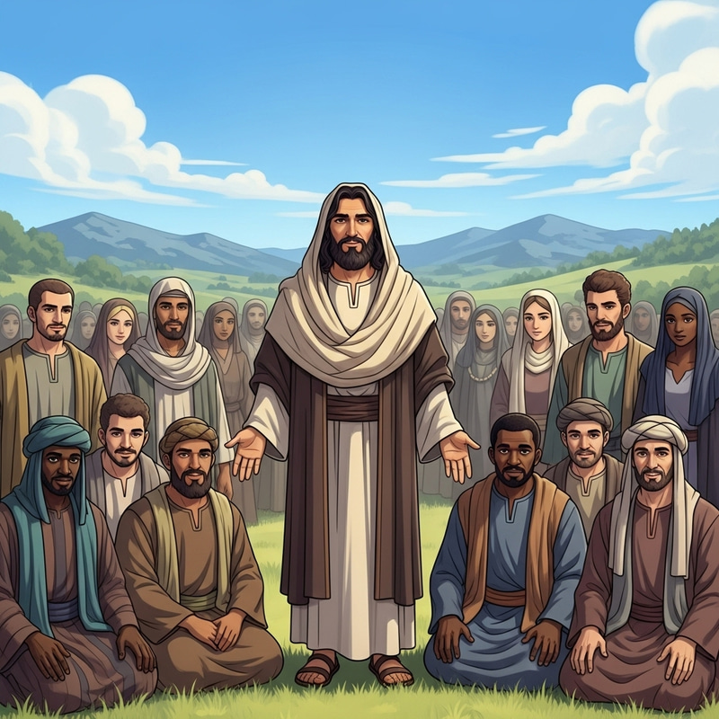 Serene Spiritual Leader Among Diverse Followers