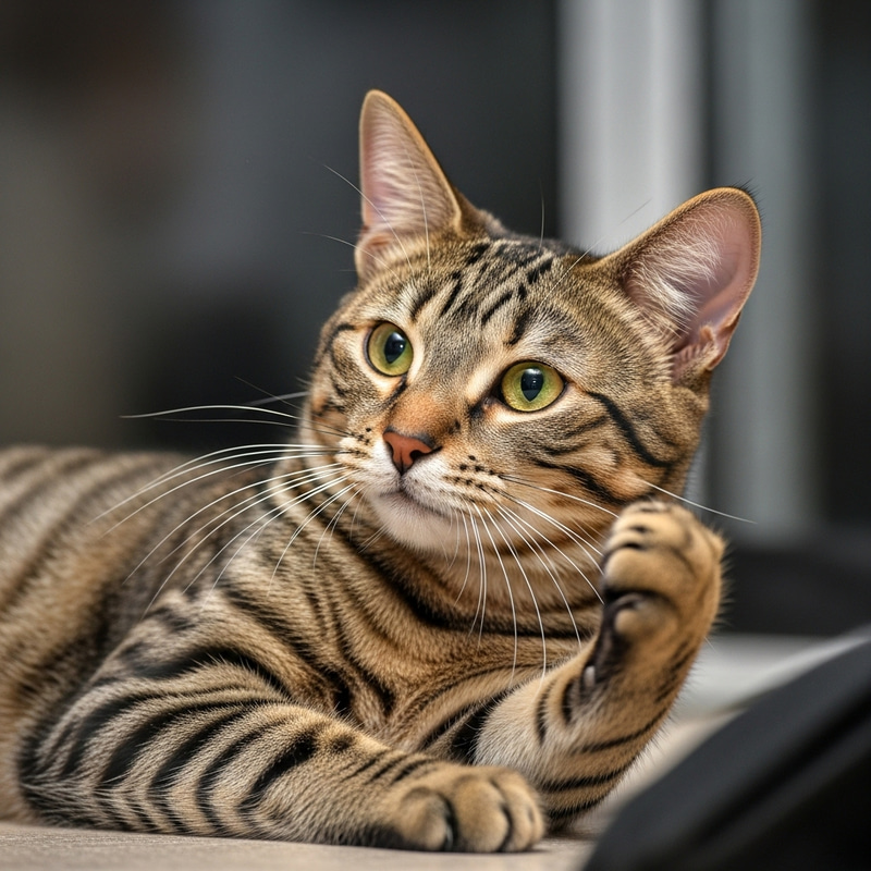 Beautiful Domestic Cat Image - Glossy Striped Coat Beautiful Domestic Cat Image - Glossy Striped Coat
