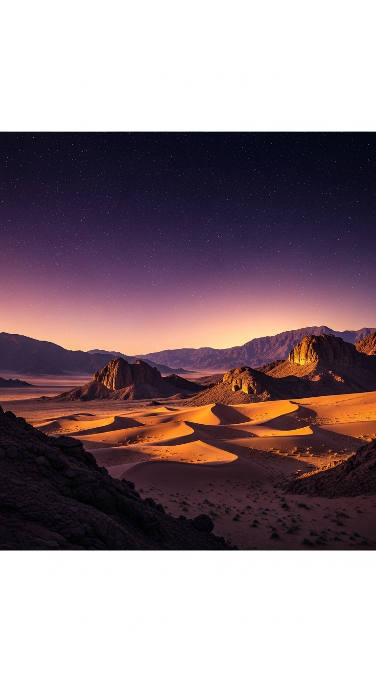 Vibrant Night Scene in Mecca Hills - Majestic Desert Landscape with Ethereal Nature