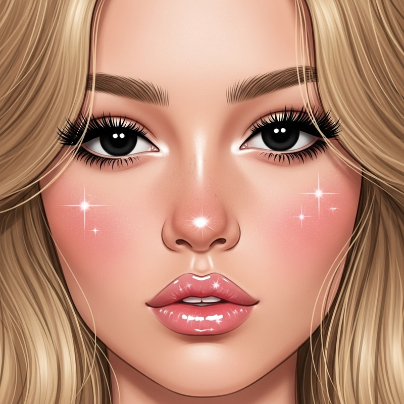 Detailed Portrait of Face with Long Blonde Wavy Hair and Natural Makeup Detailed Portrait of Face with Long Blonde Wavy Hair and Natural Makeup