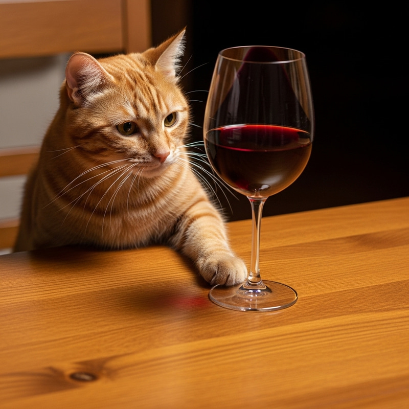 Adorable Cat Sips Wine - Charming and Whimsical Moment