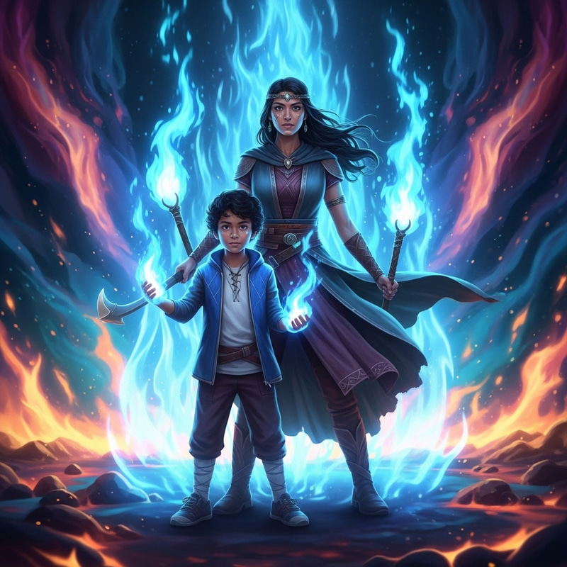 Mystical Woman & South Asian Brother in Ethereal Flames | Surreal Digital Painting Mystical Woman & South Asian Brother in Ethereal Flames | Surreal Digital Painting