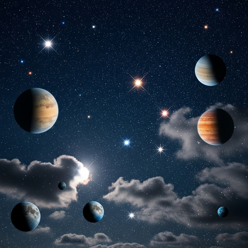 Starry Sky with Stars and Planets Starry Sky with Stars and Planets