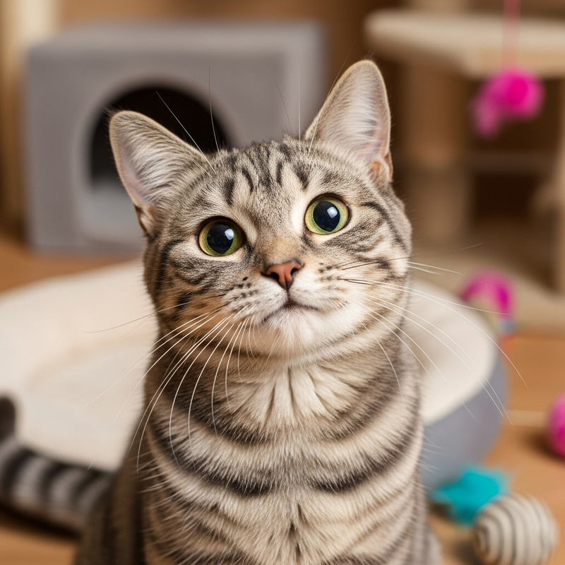 Cheerful Grey Striped Cat | Joyful Feline Imagery