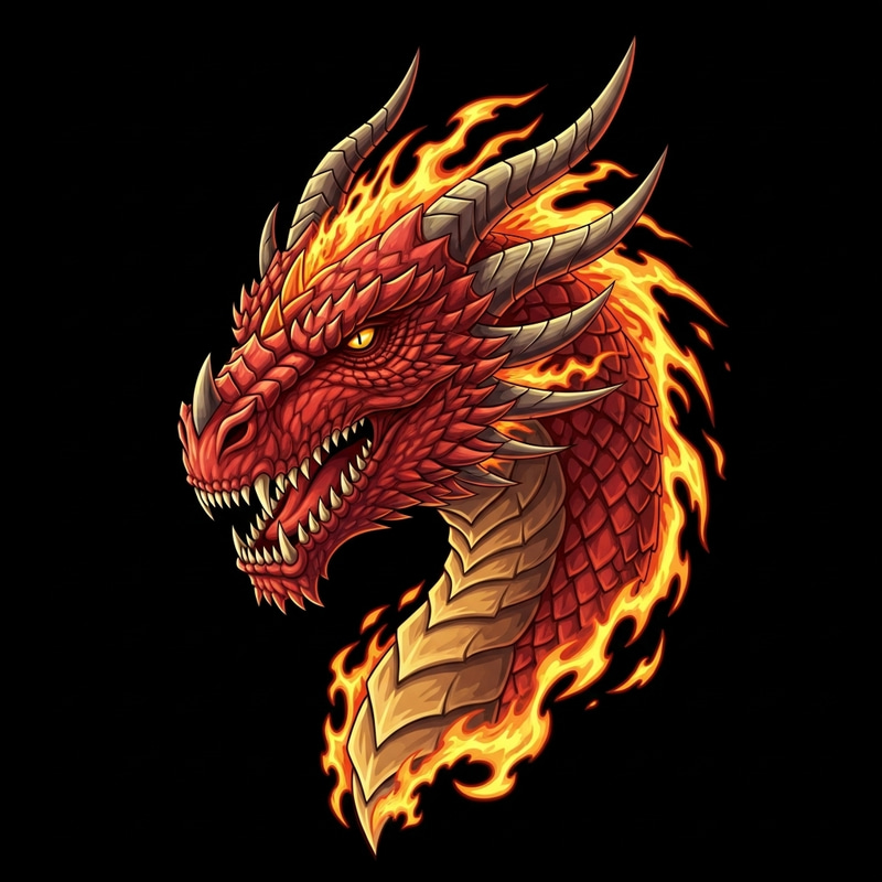 Stunning Fire Dragon Head Illustration - Mythical Art Stunning Fire Dragon Head Illustration - Mythical Art