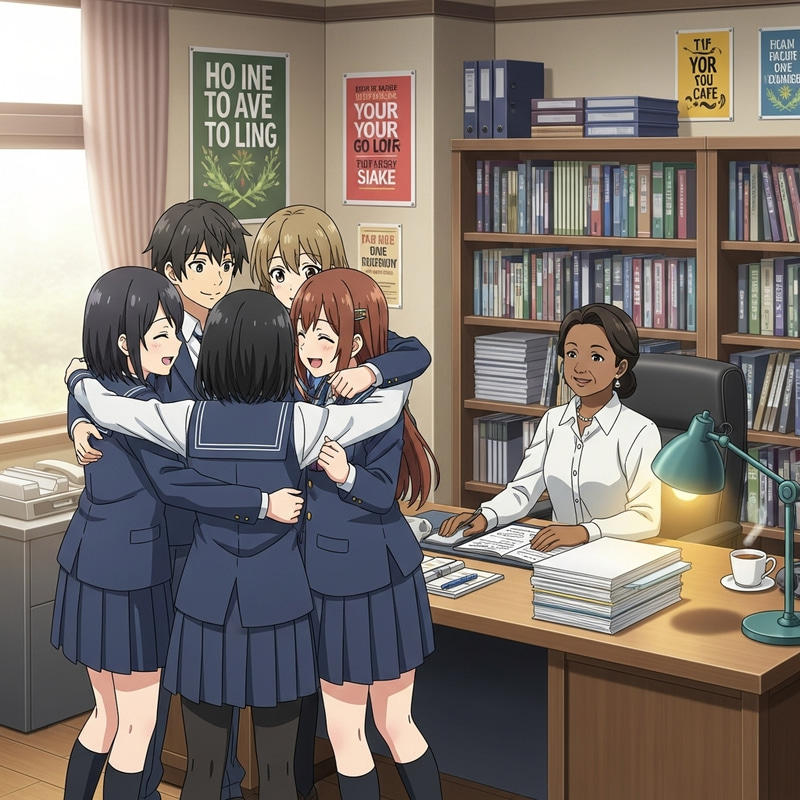 Anime Students Kiss in School Office - Romantic Scene Captured