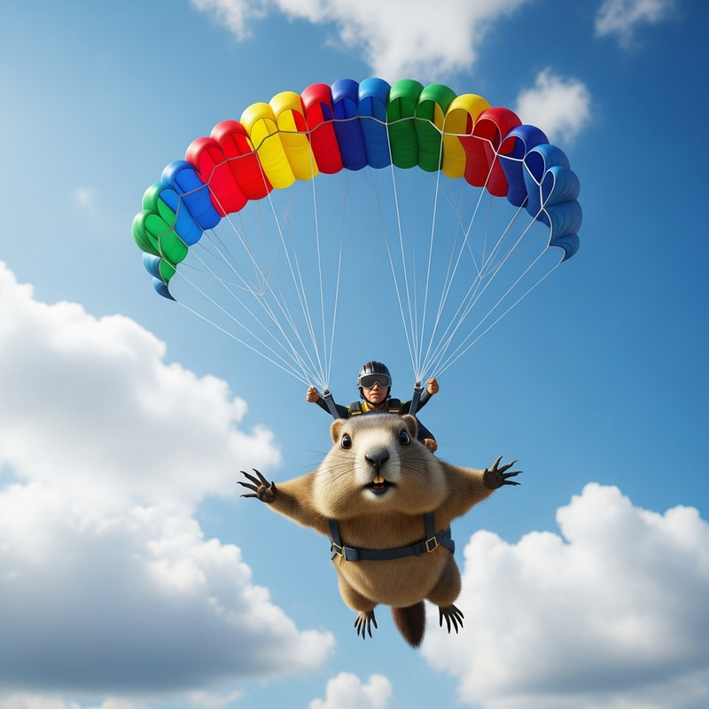 Flying Marmot with Mini-Parachute: Adventure in the Sky Flying Marmot with Mini-Parachute: Adventure in the Sky