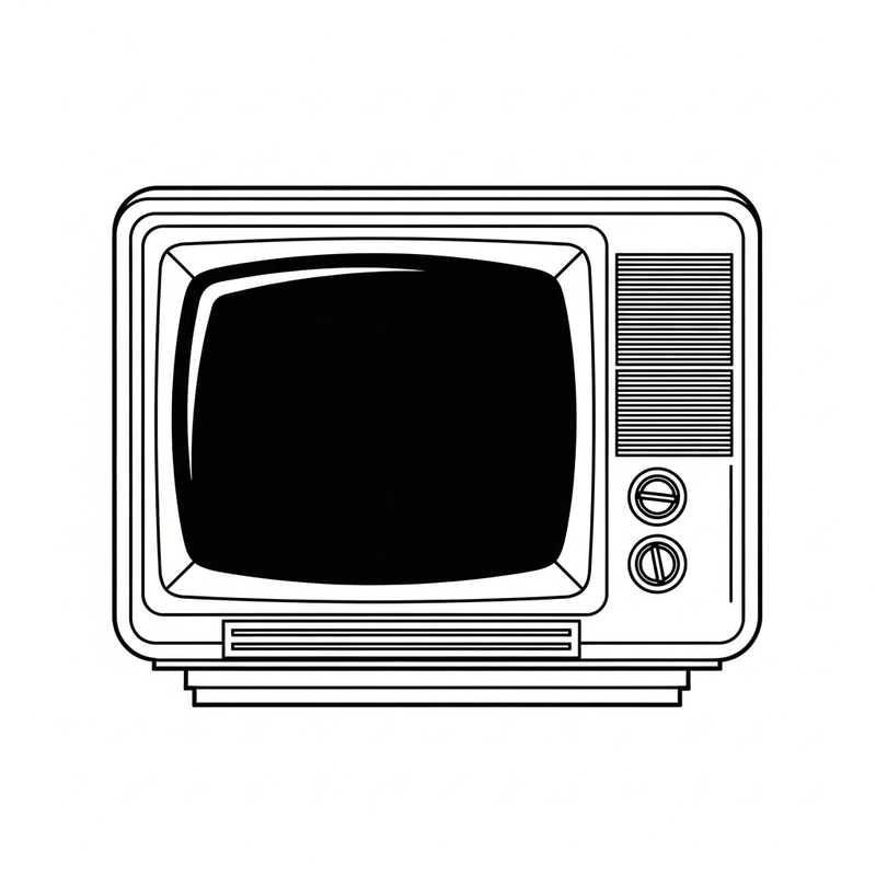 Old Tube Television Illustration in Black and White Old Tube Television Illustration in Black and White