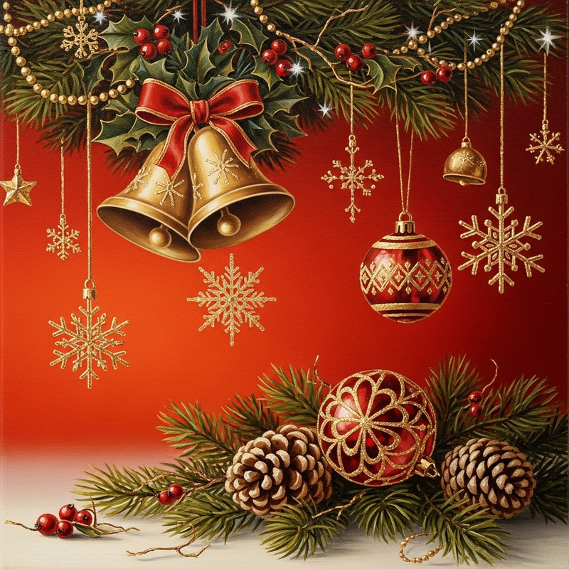 Elegant Christmas Painting with Red and Gold Colors Elegant Christmas Painting with Red and Gold Colors